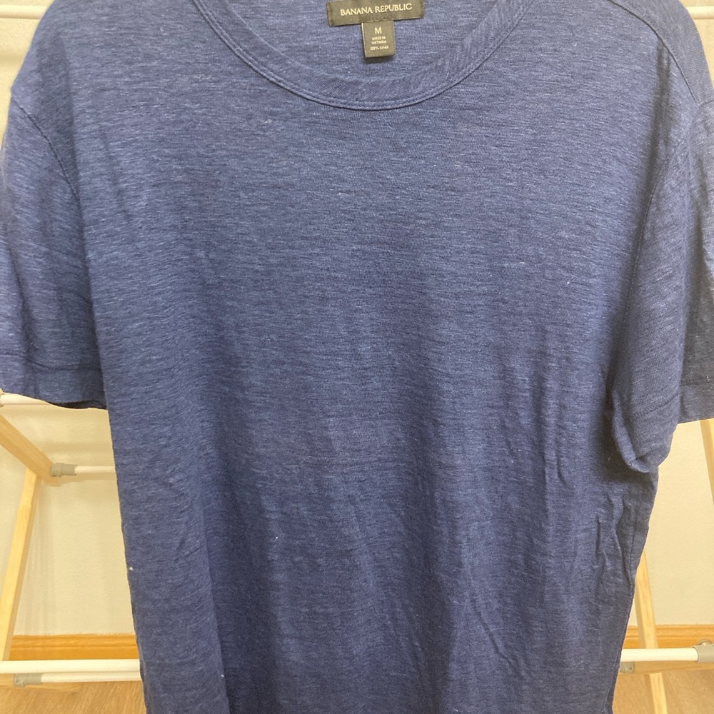 Banana Republic Men's Short Sleeve Linen Navy Tee
